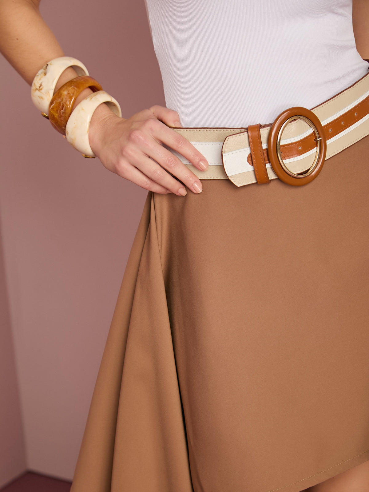 Tricolor Camel Beige Leather Belt Anne Fernandes