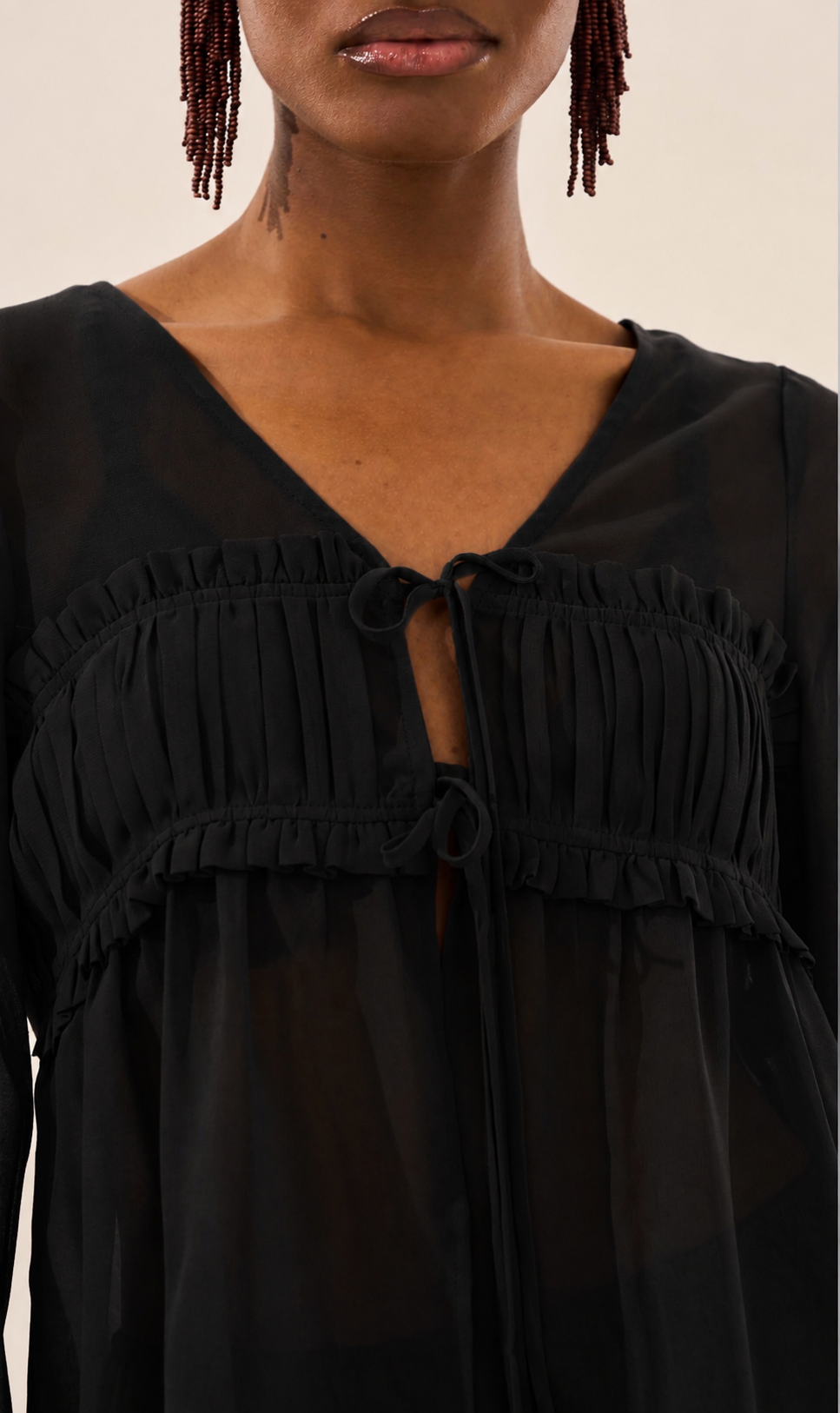 Furrowed Blouse with Top - Black