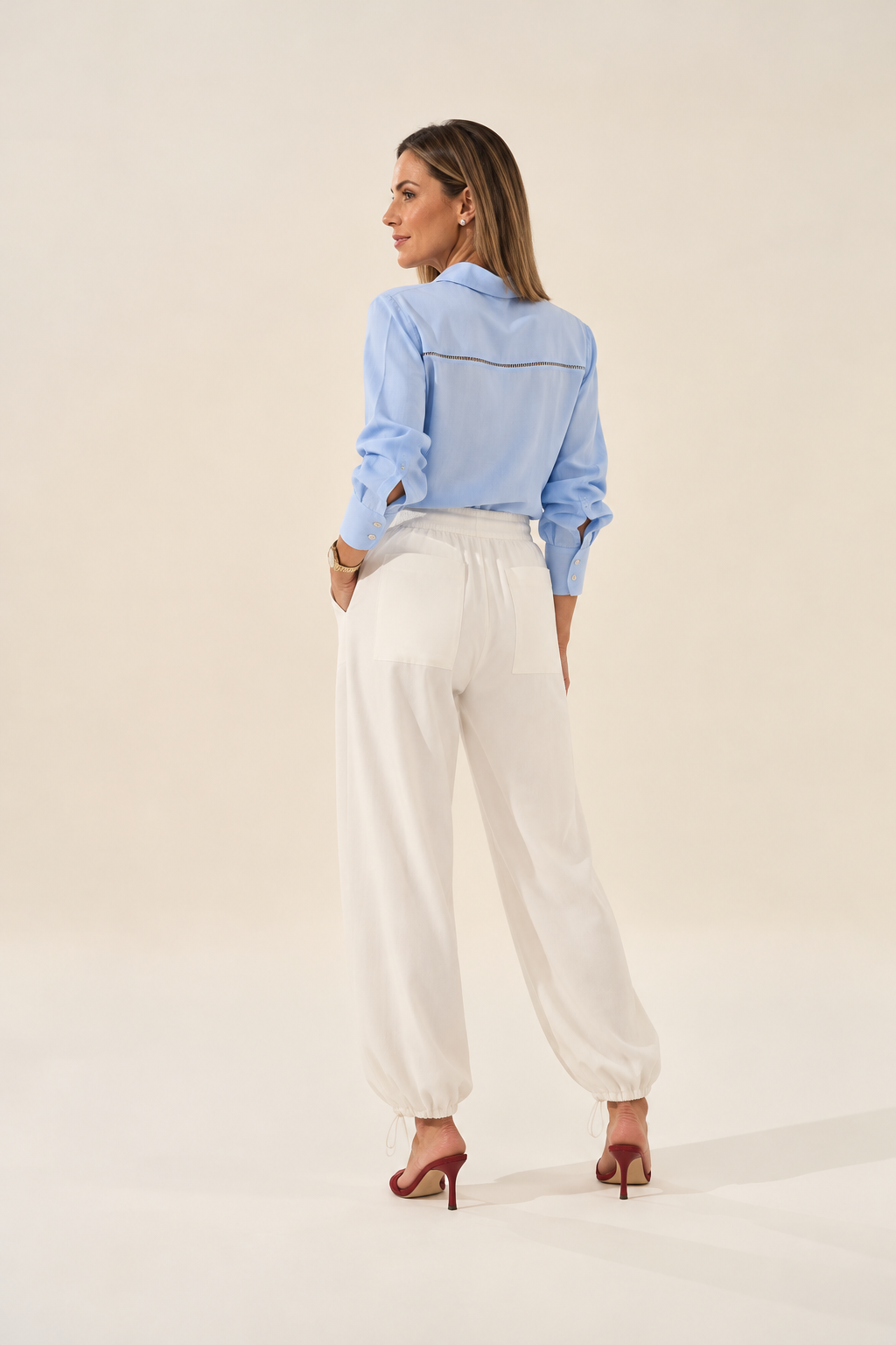 Silky Lyocell Adjustable Hem Pants with Belt