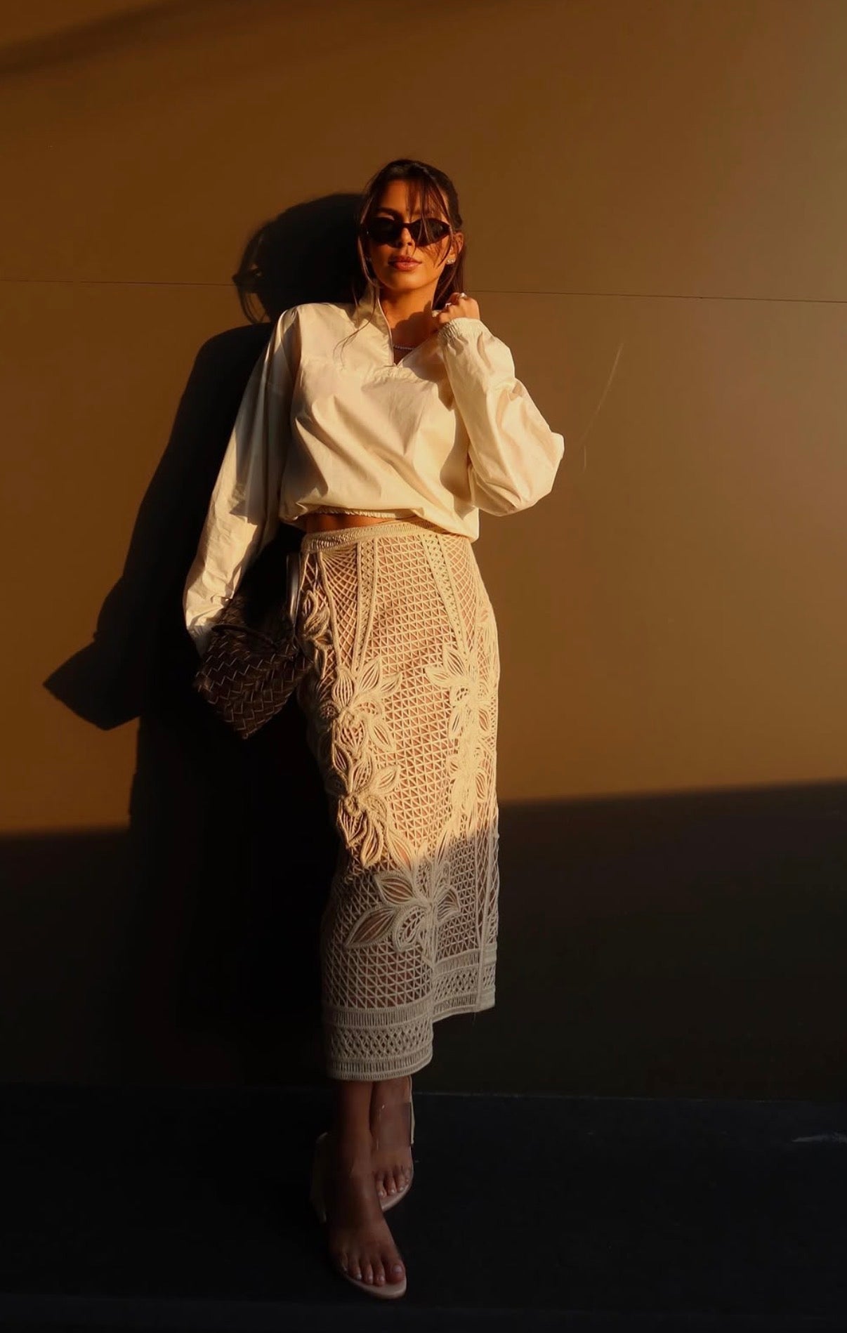 Handmade midi skirt crafted from natural yarns