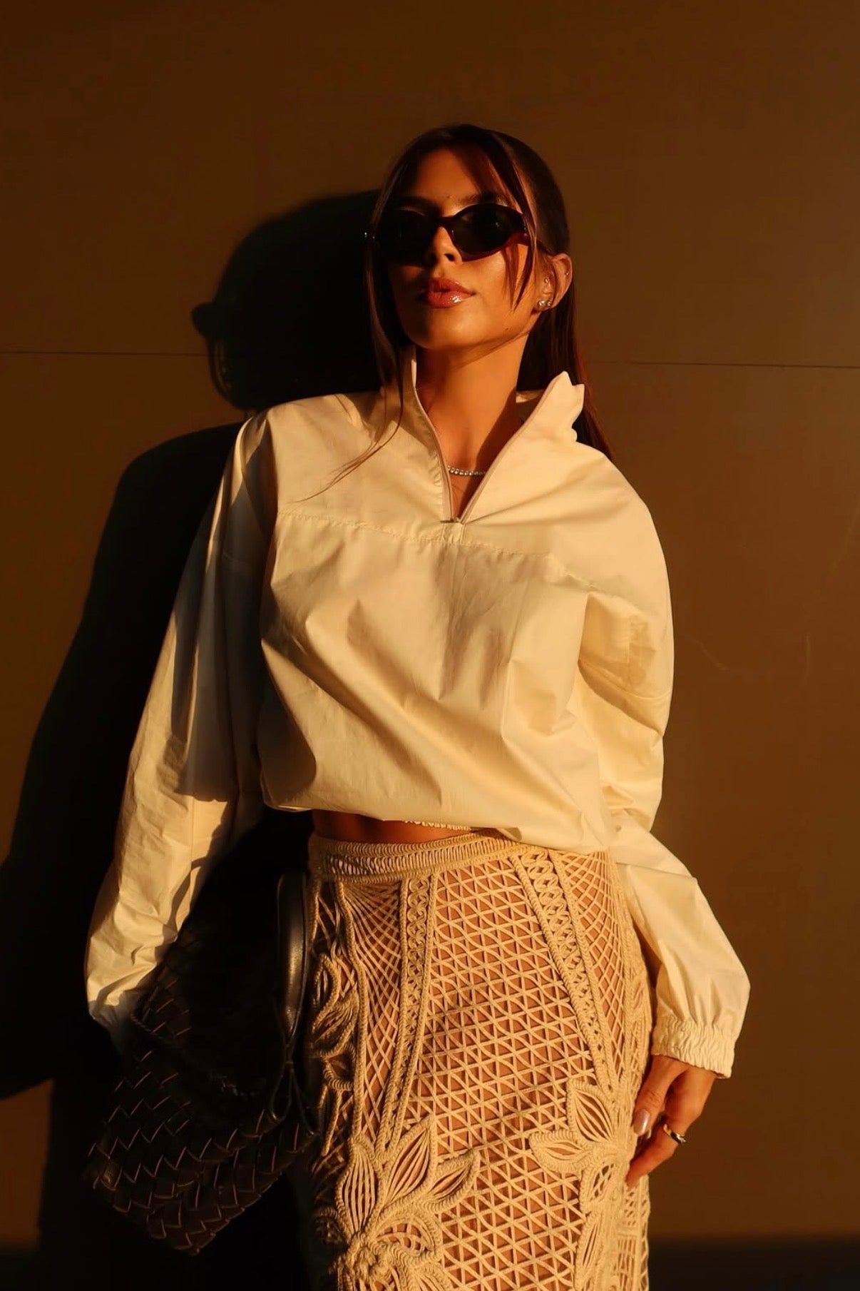 Handmade midi skirt crafted from natural yarns