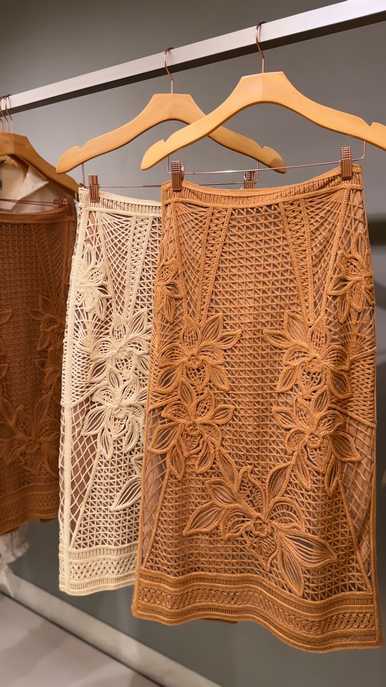 Handmade midi skirt crafted from natural yarns
