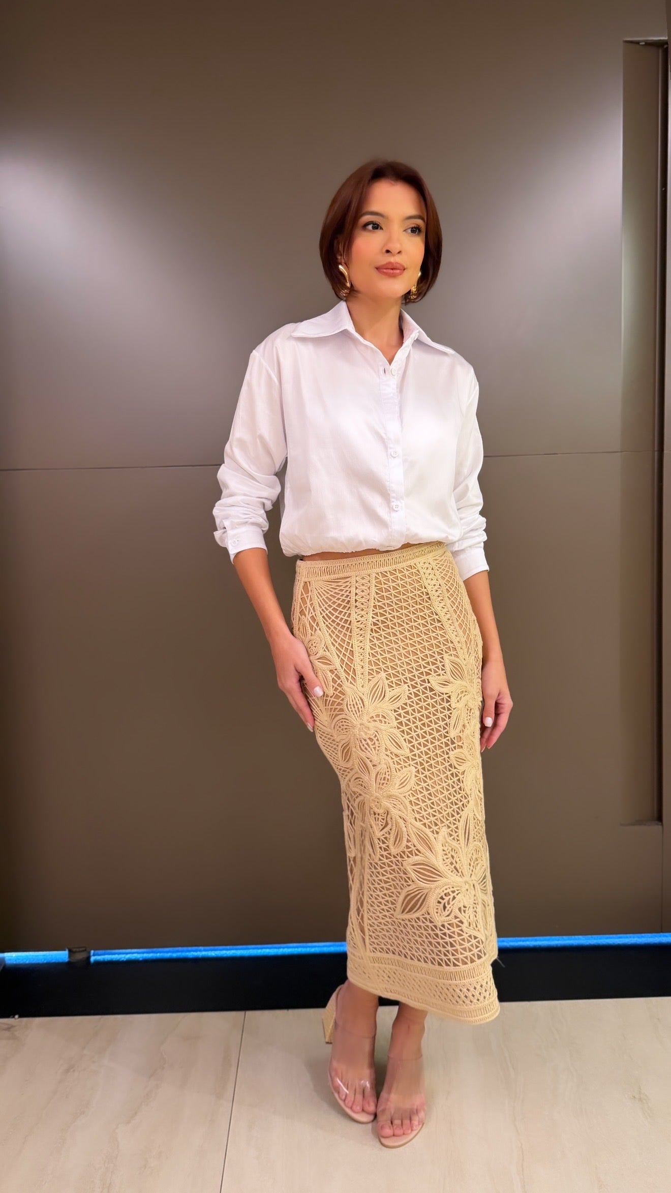 Handmade midi skirt crafted from natural yarns