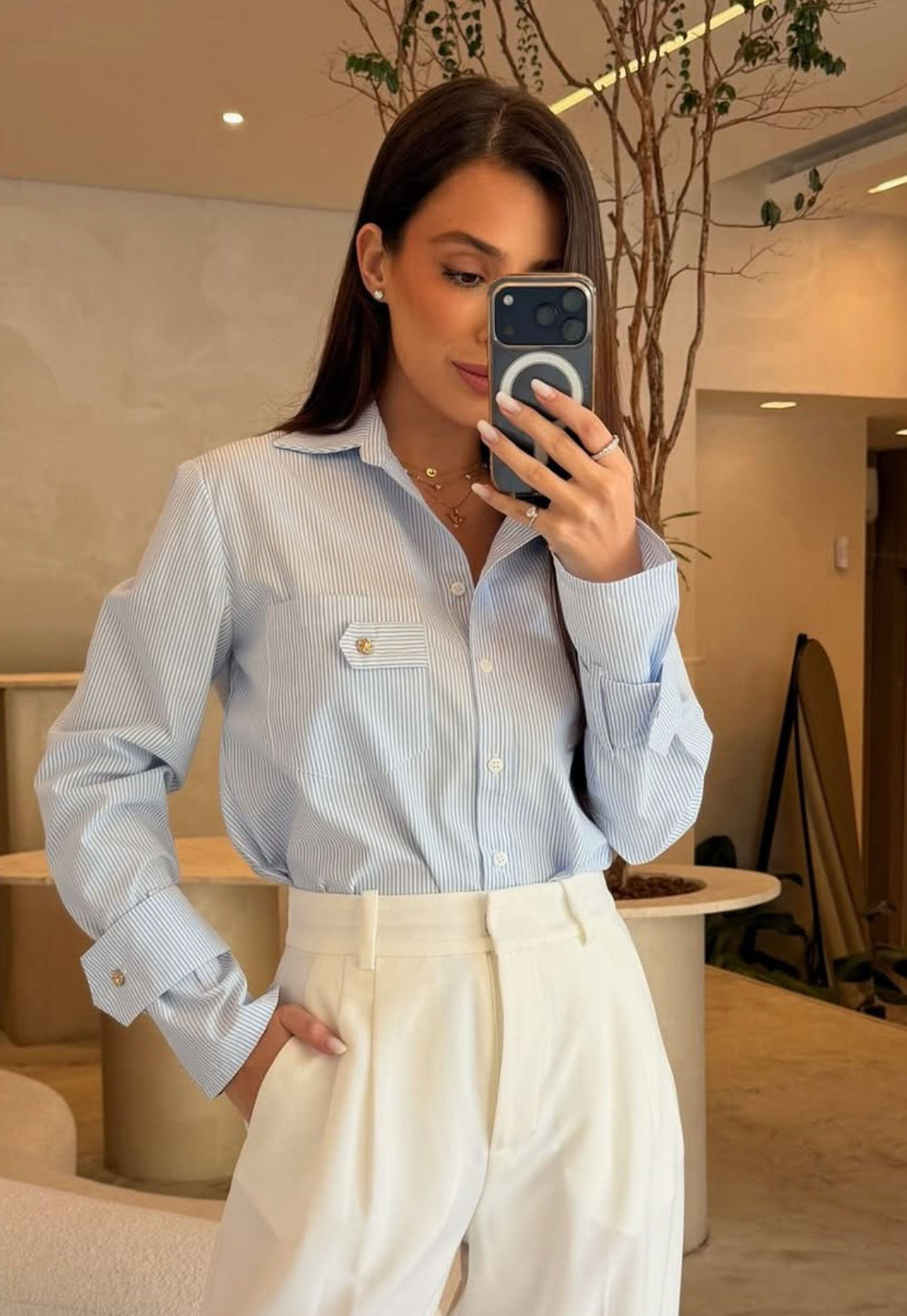Striped Poplin Shirt Ice Blue