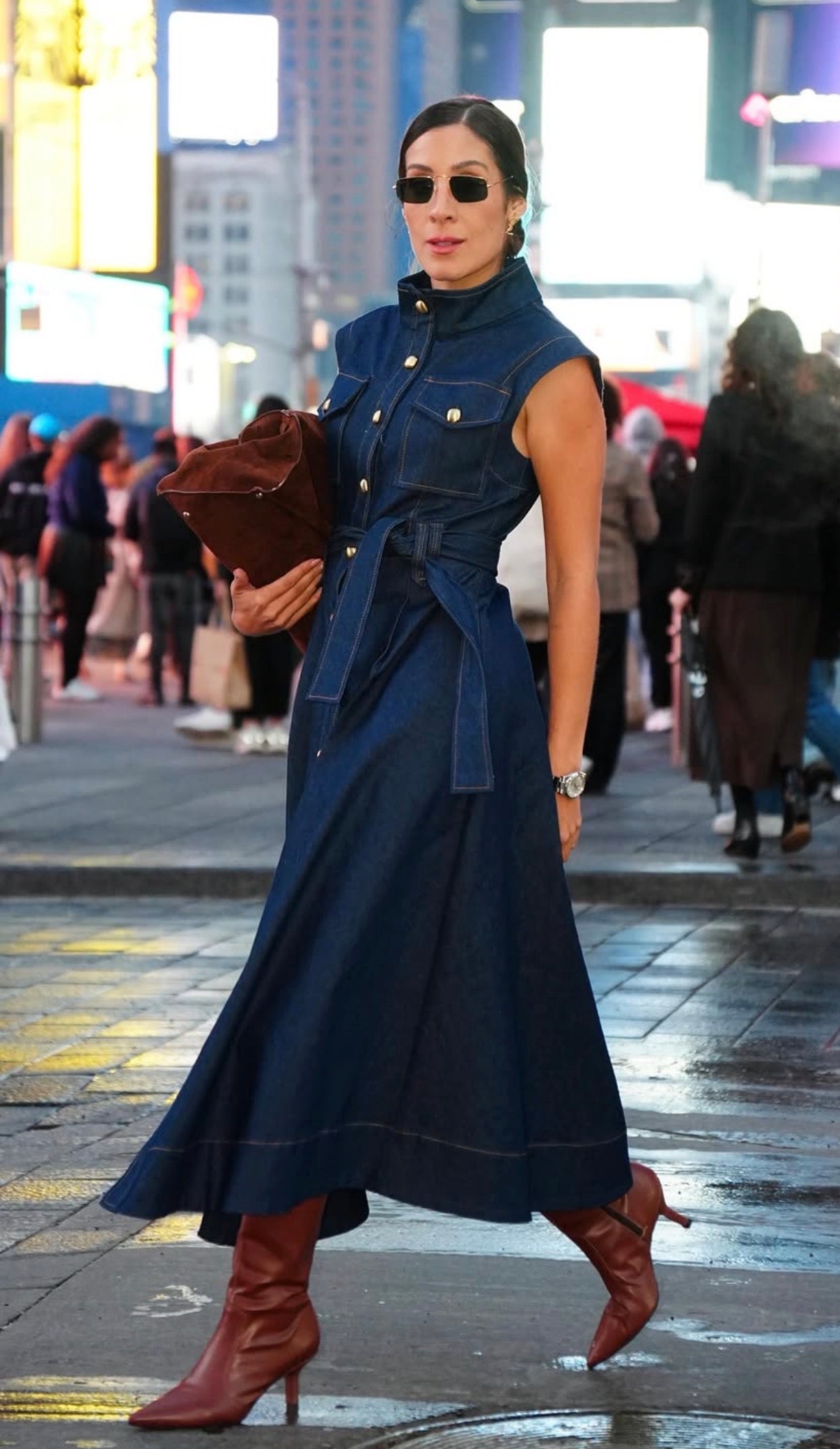 Denim Lady Like Structured Midi Dress