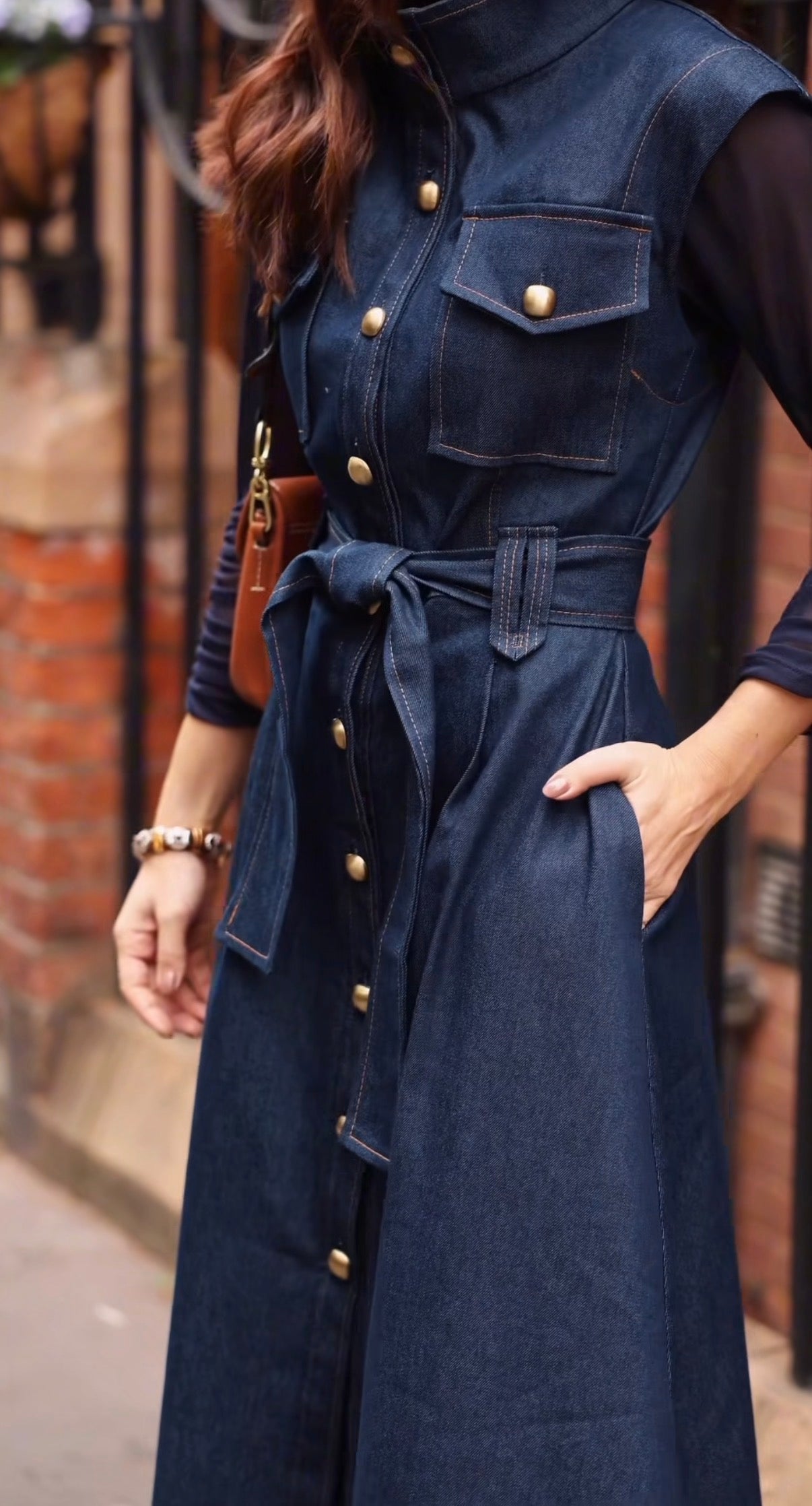 Denim Lady Like Structured Midi Dress