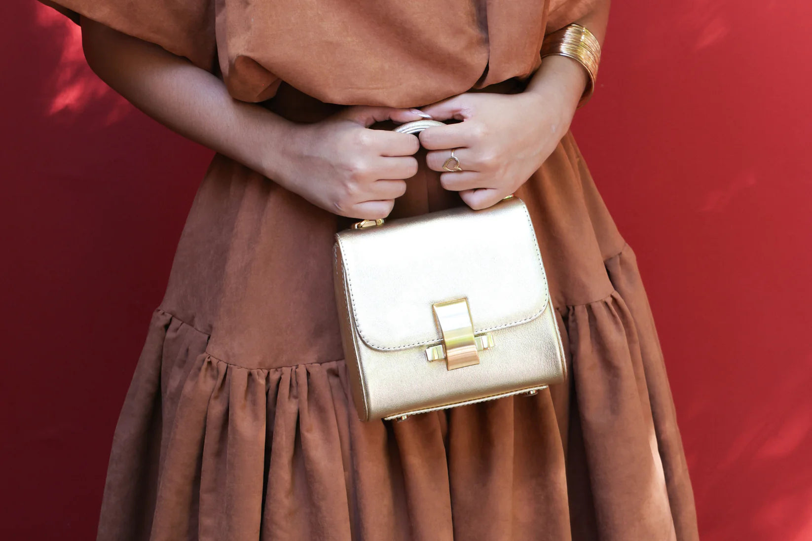 Laura Mini Genuine Leather Made in Brazil Handbag Gold