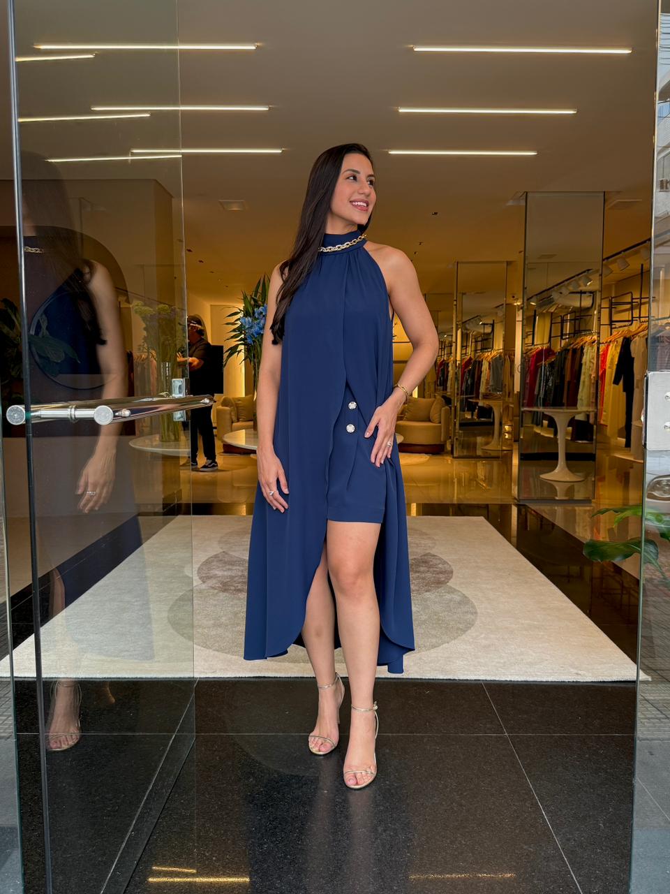 Navy Flow Halter Tunic