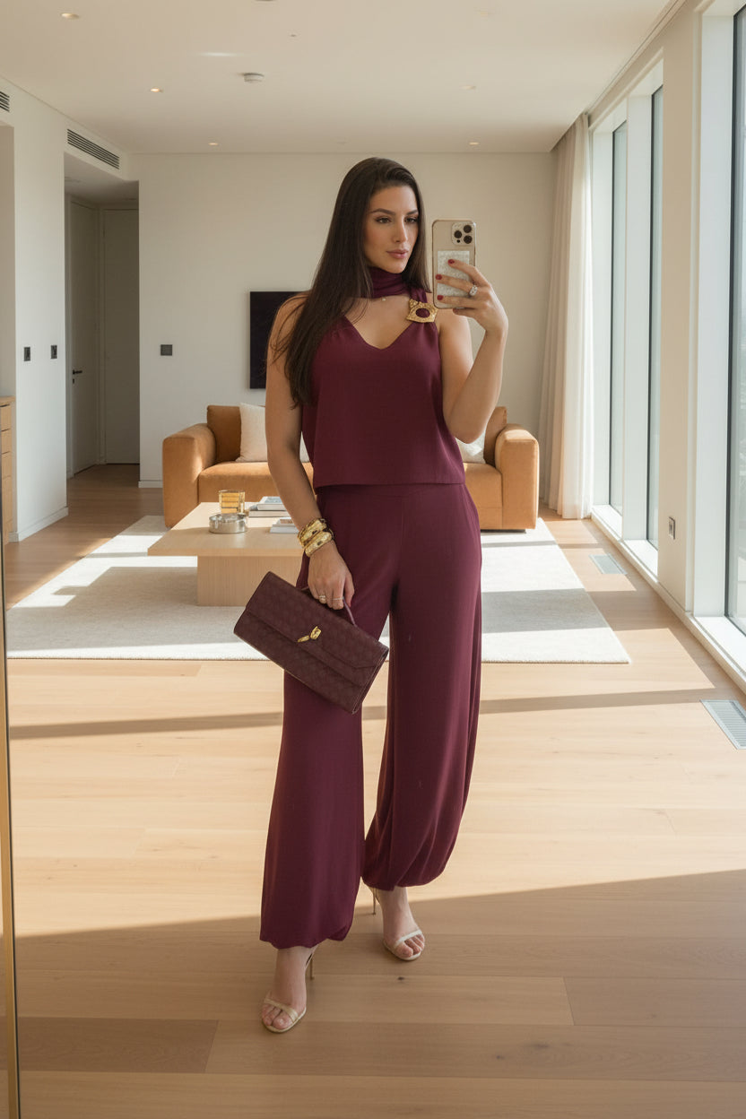 Wine Fluid Ballon Pants