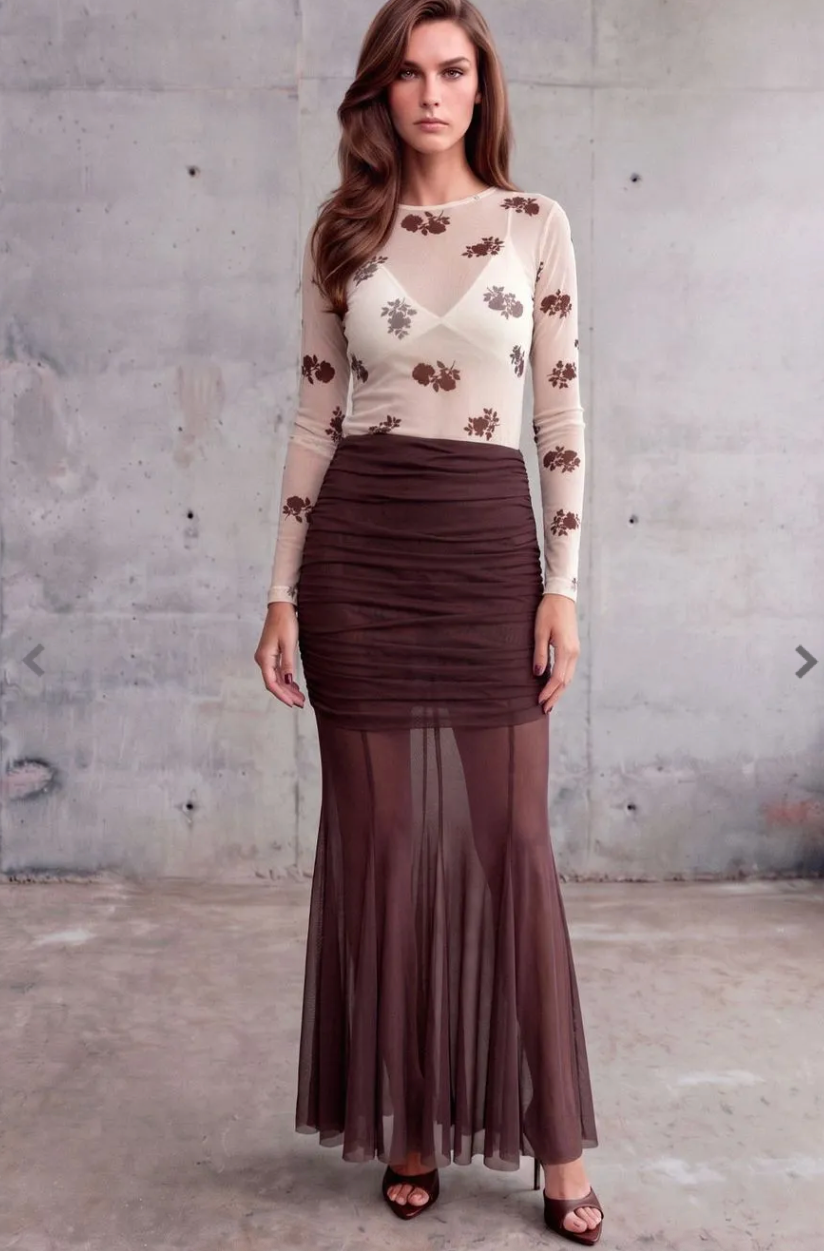Lyra Espresso Brown Midi Skirt