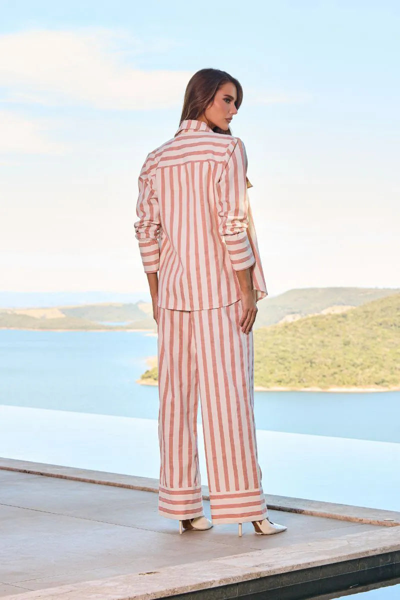 Sabrine vertical stripe linen Peach Set