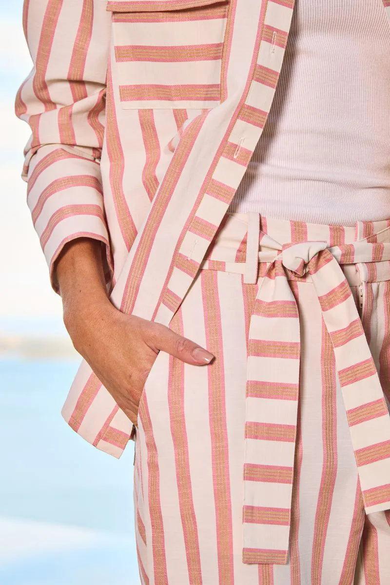 Sabrine vertical stripe linen Peach Set