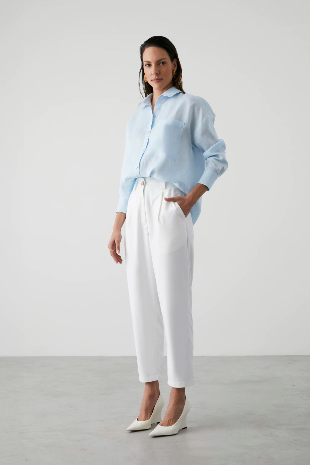 Chloe Pure Linen Oversized Shirt Baby Blue