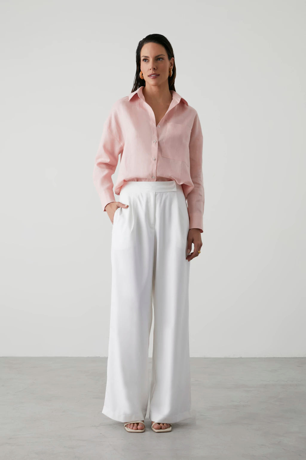 Pure Linen Oversized Shirt Light Pink