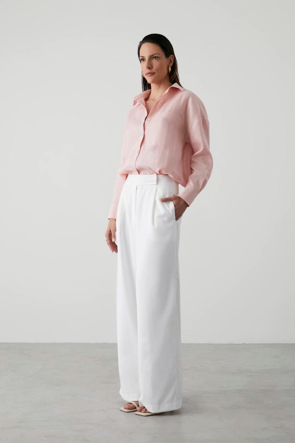 Pure Linen Oversized Shirt Light Pink