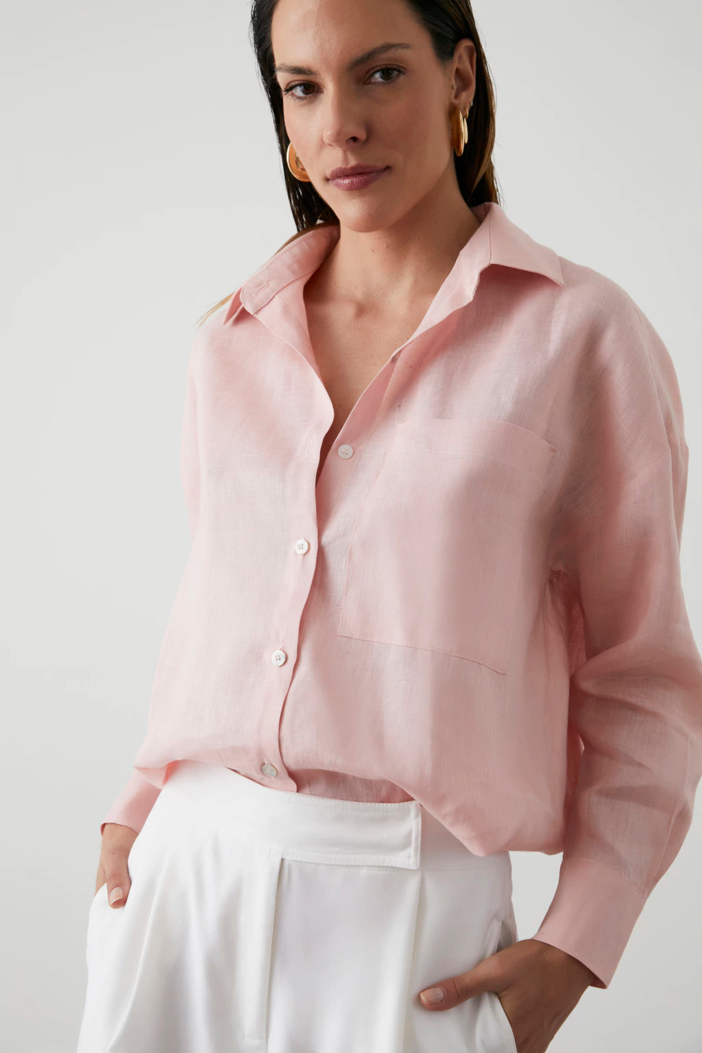 Pure Linen Oversized Shirt Light Pink