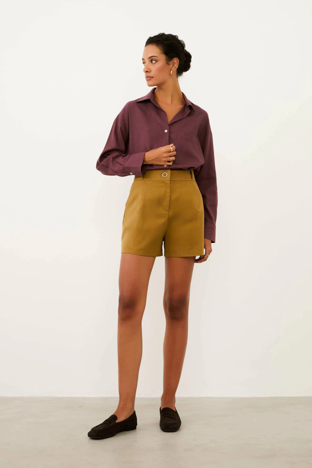 Laura Visco Linen Dark Wine Oversized Shirt