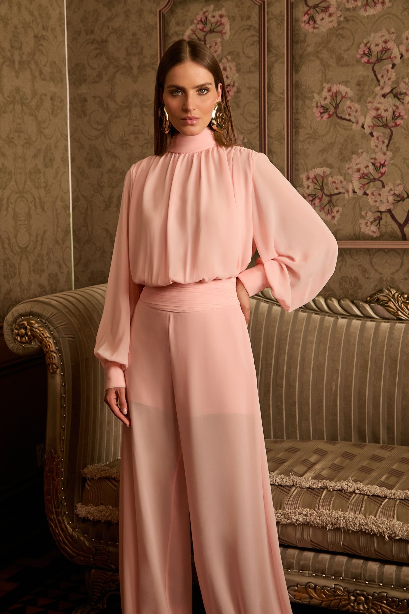 Flow High Neck Baby Pink Blouse