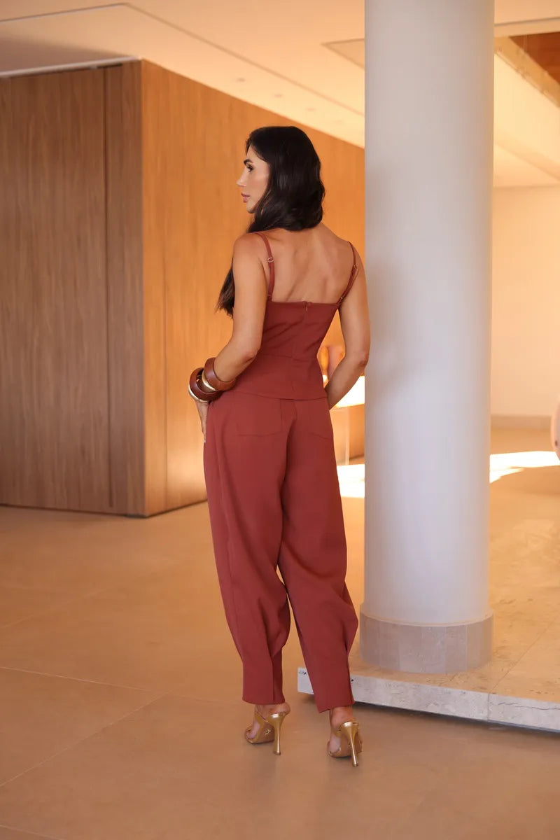 Donatela Aladin Pants Terracota Set with Brooch