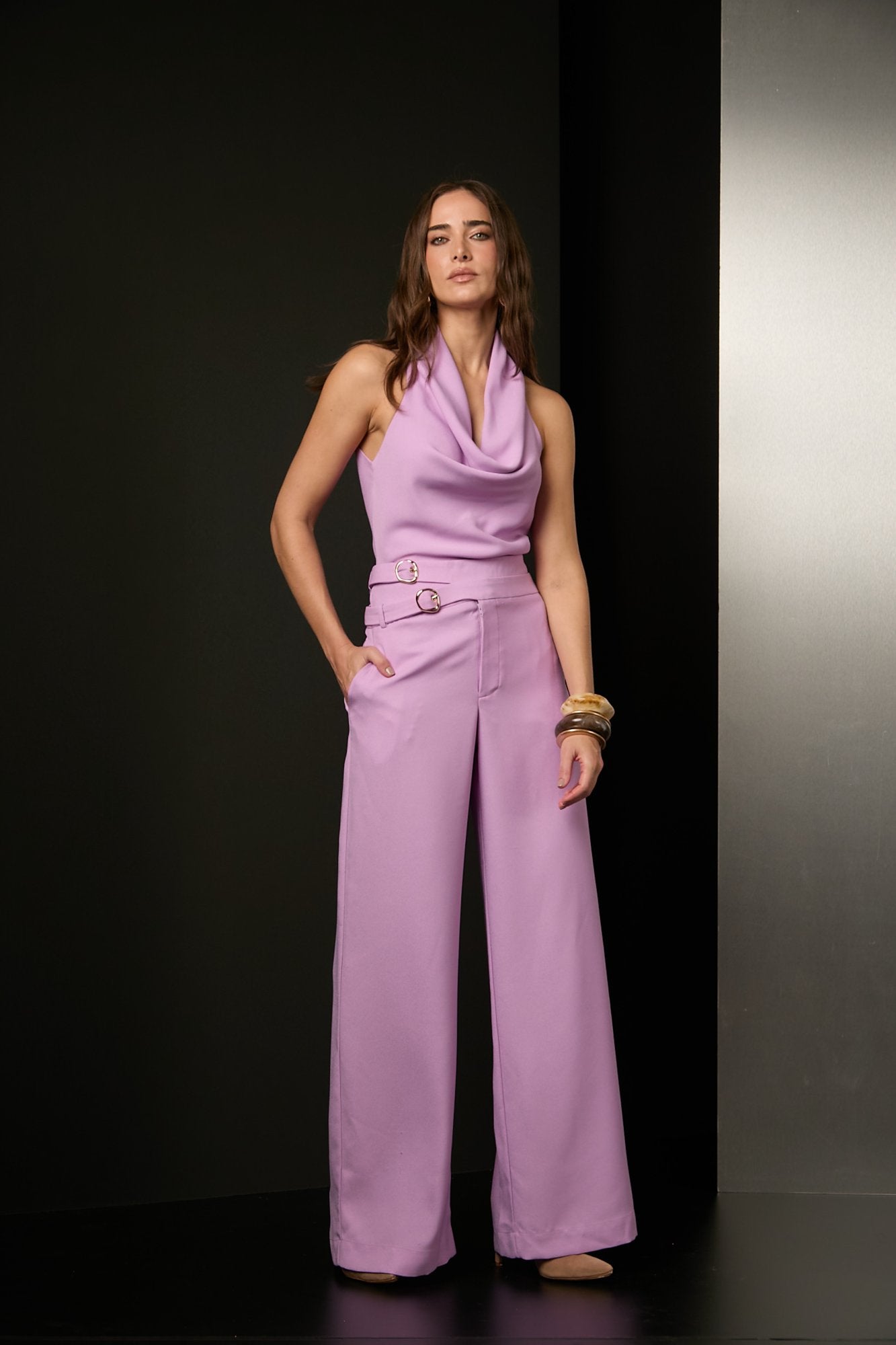 Lilac Draped Necklace Blouse