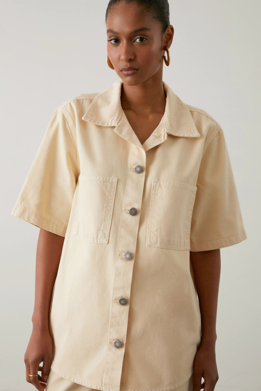 Denim Cool Oversized Short Sleeve Shirt and Wide Leg Pants Butter Set