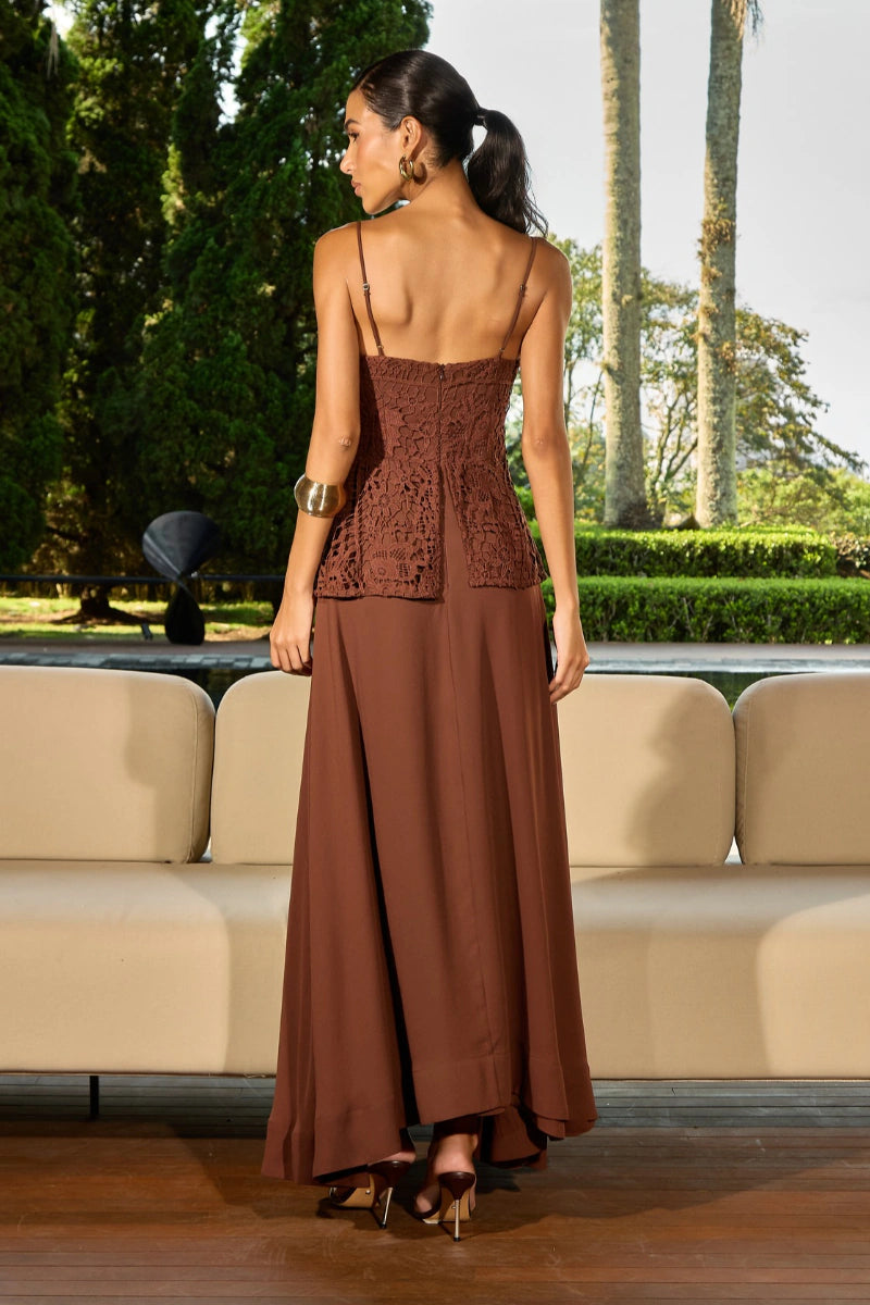 Teresa Lace Midi Dress Brown Regina Salomão
