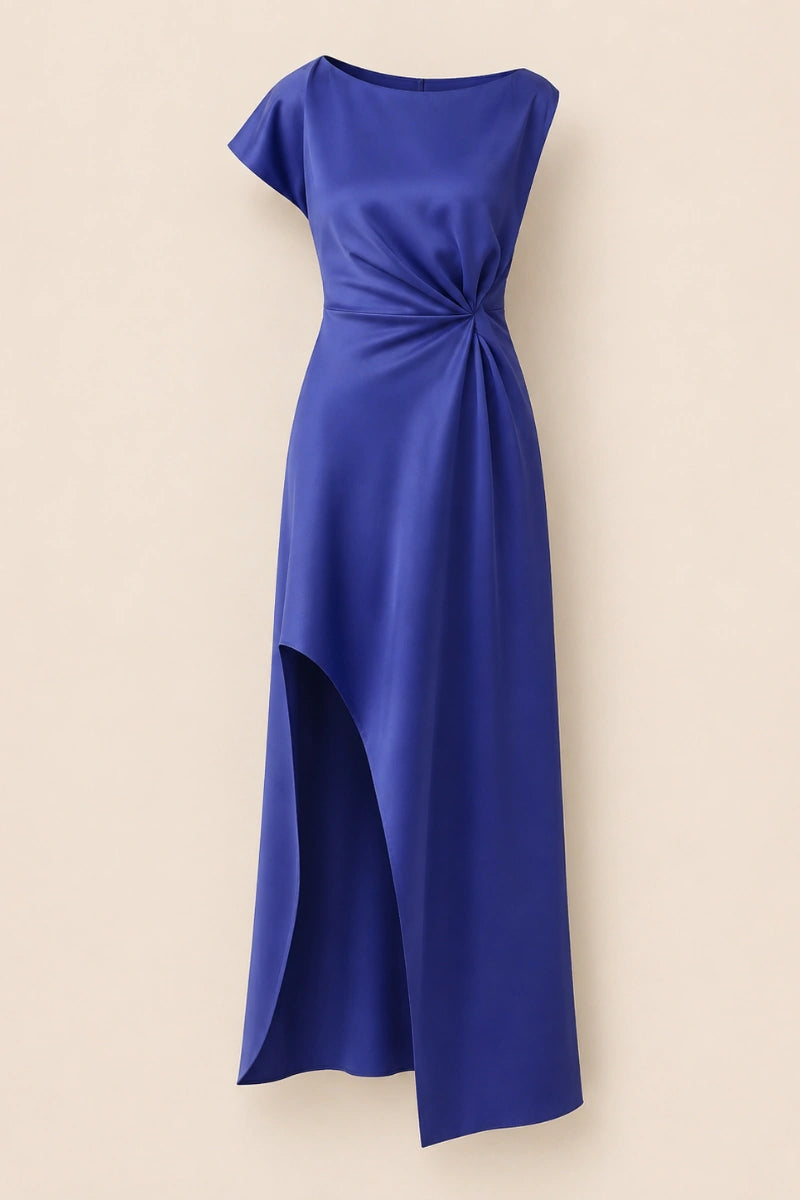 Sil Long Dress with Side Slit Blue Regina Salomão