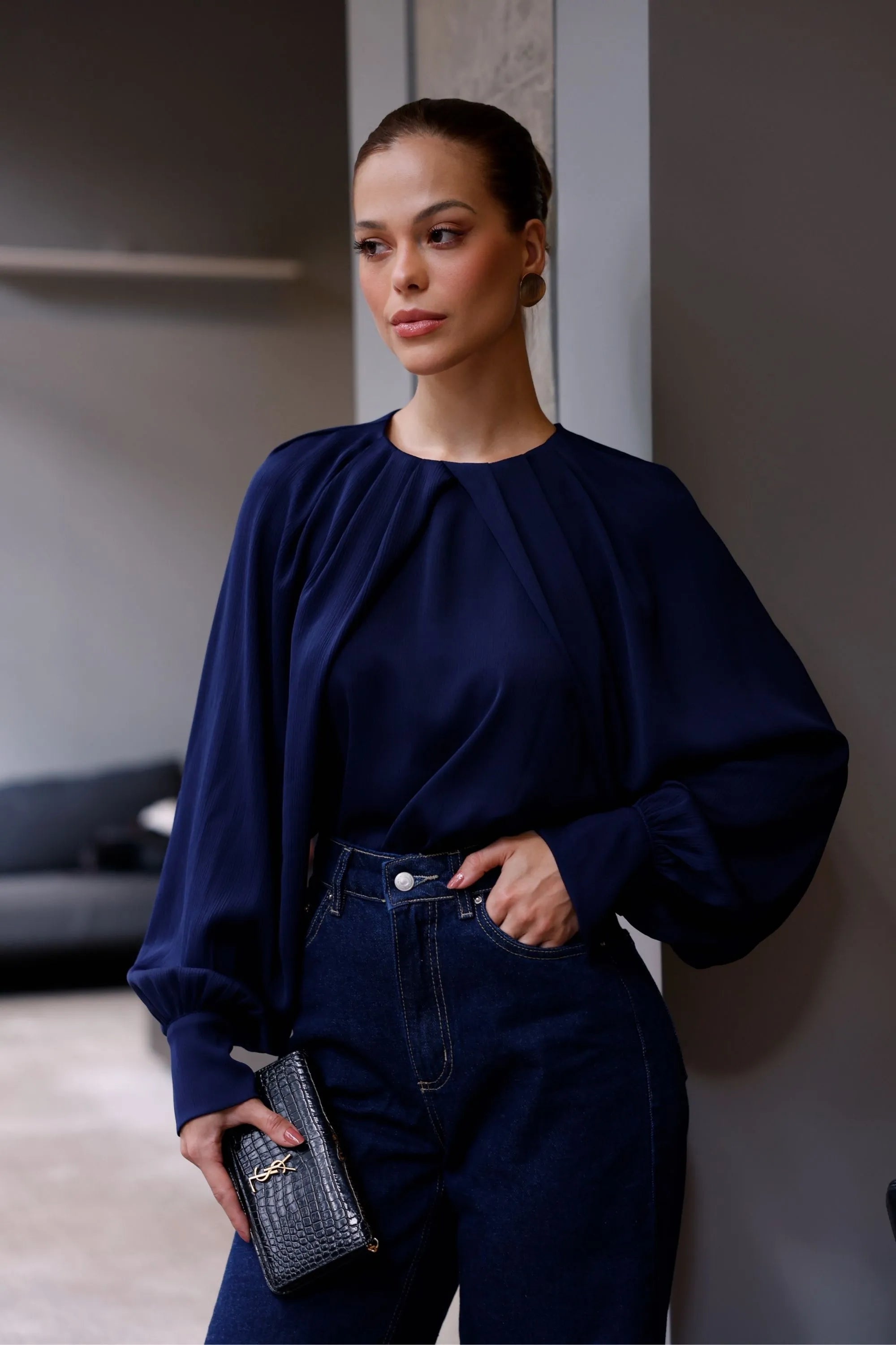 UC Asymmetric Modern Blouse Navy