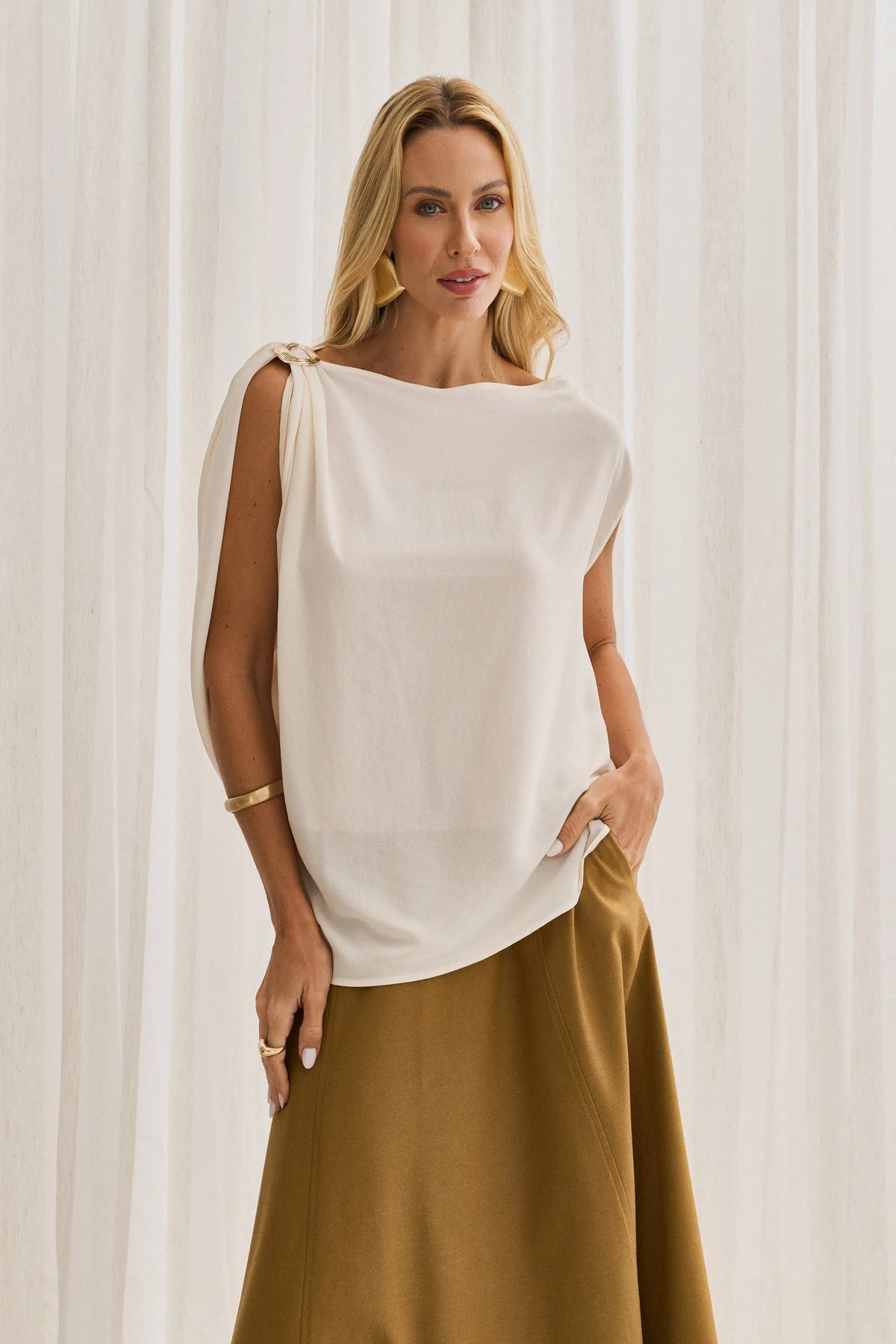 Asymmetric Chic Light Off Blouse