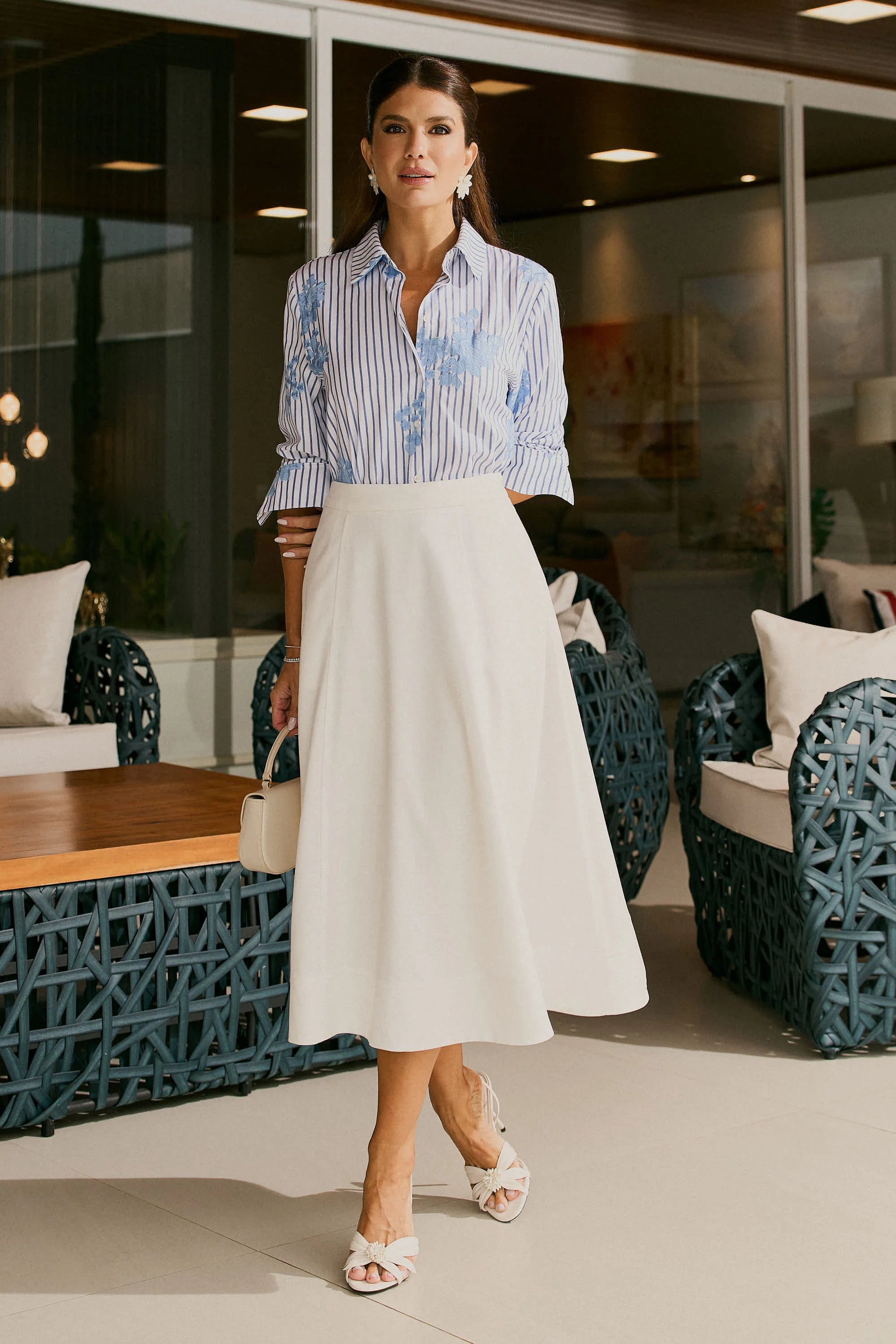 Embroidered Striped Poplin Shirt