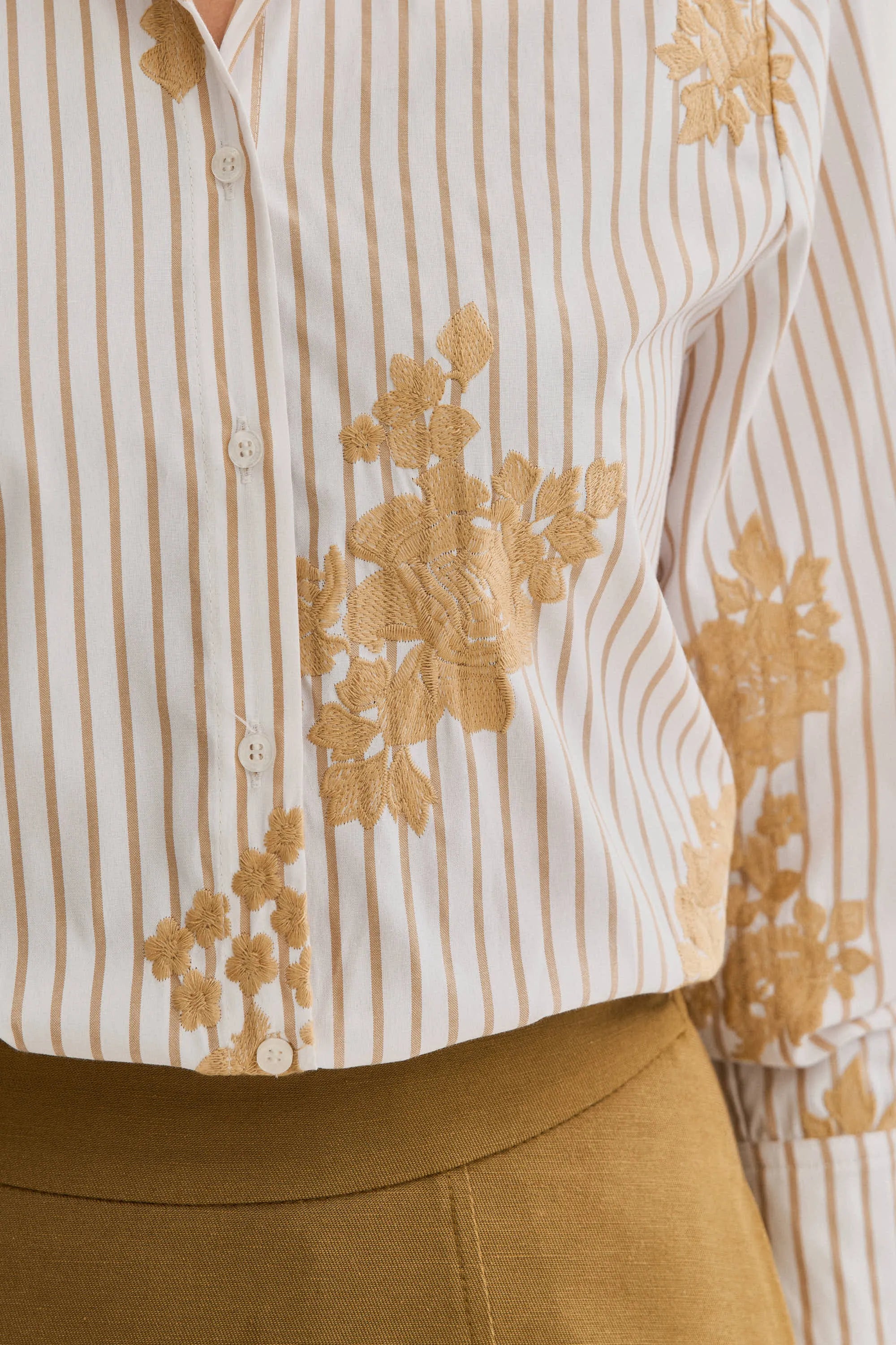 Embroidered Striped Poplin Shirt Yellow