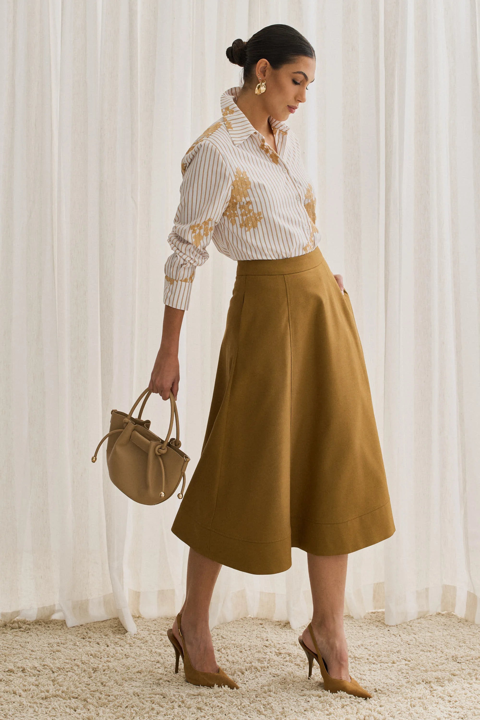 Embroidered Striped Poplin Shirt Yellow