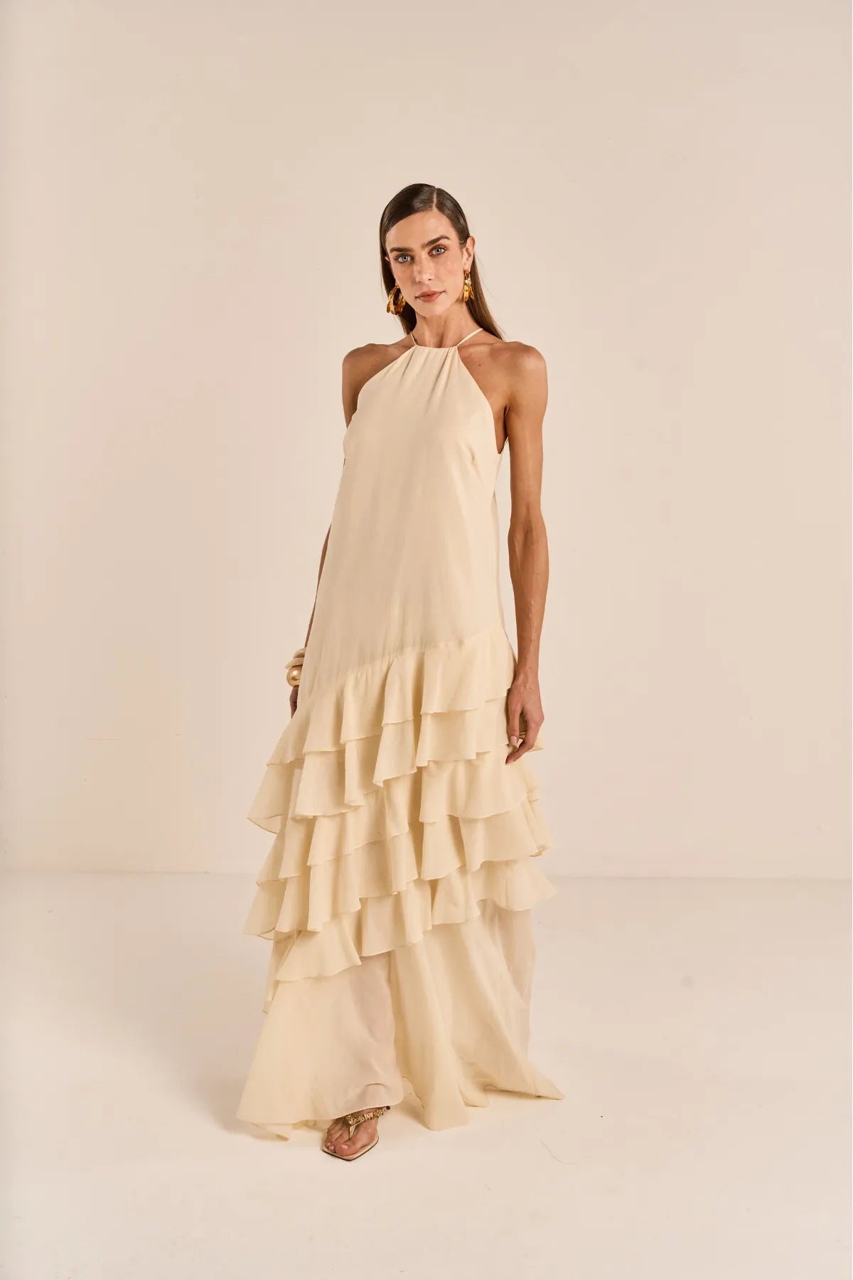 Edelina Vanilla Cotton with Layers Long Dress