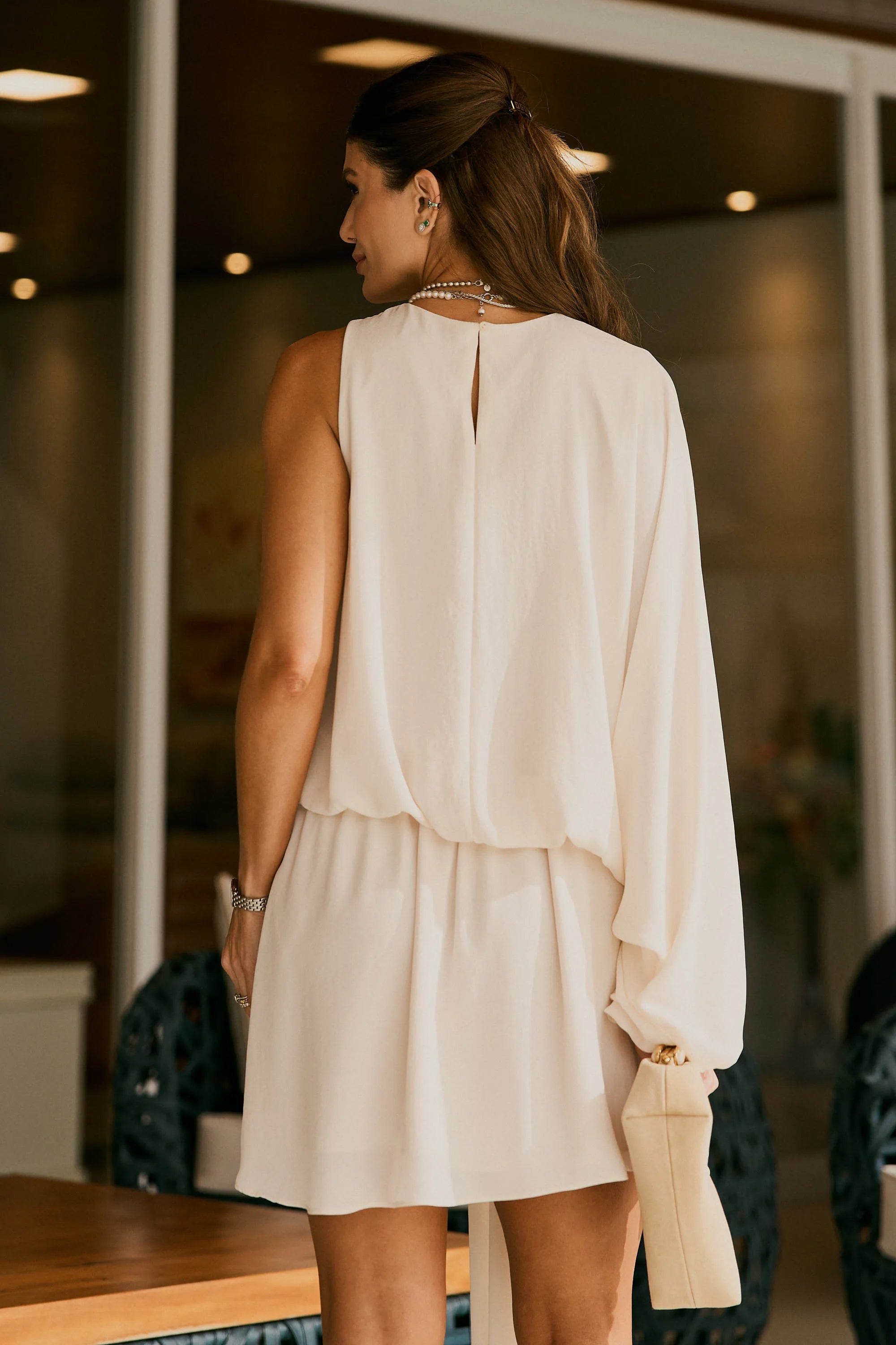 Mini Light Vanilla Summer Dress with side Stripe